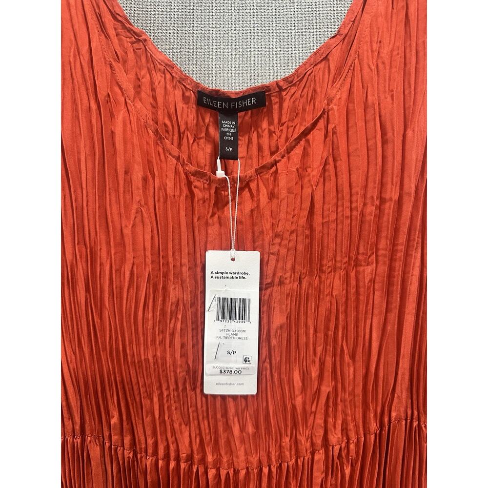 EILEEN FISHER NWT Fall FLAME Orange‎ Crushed Silk Dress Size Small MSRP $378 - Picture 4 of 12